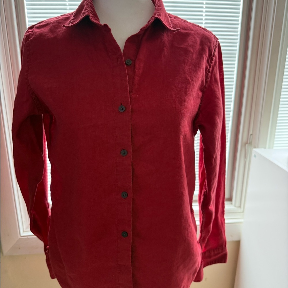 Men's Red Button-Up Linen Shirt